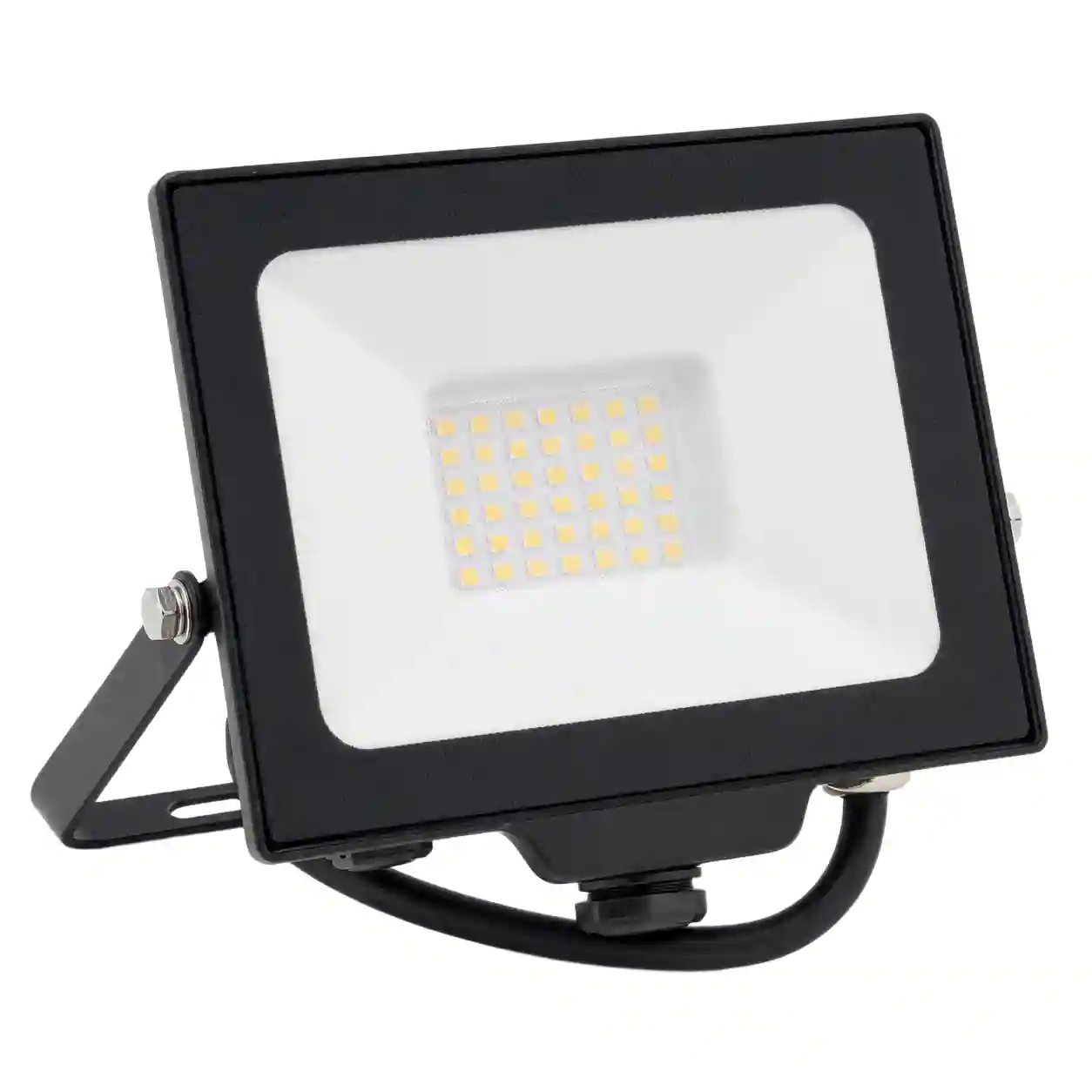 Černý venkovní LED reflektor NL-1 30W IP65 s hliníkovým tělem a nastavitelným montážním držákem